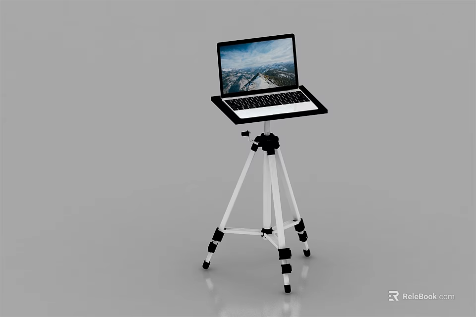 Laptop Placed On Adjustable Tripod Stand With Scenic View Displayed On Screen 3d model 