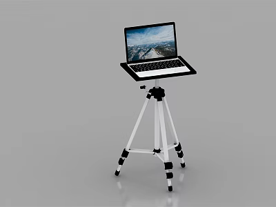 Laptop Placed On Adjustable Tripod Stand With Scenic View Displayed On Screen 3d model