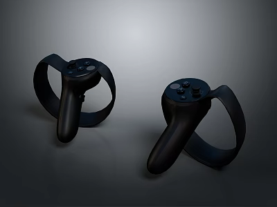 Two Black Wireless Ergonomic Controllers For Computer Gaming And VR Experience 3d model
