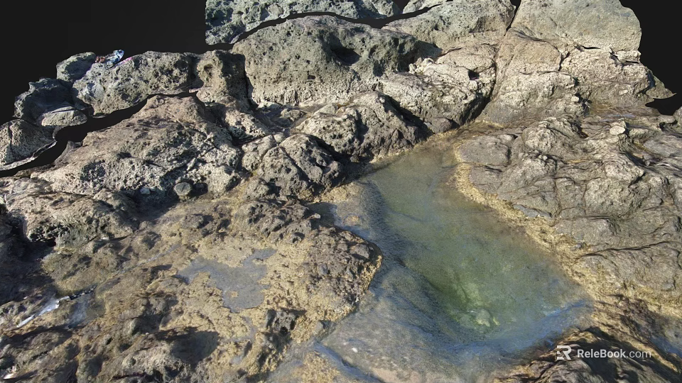 Natural Stone Rock Surface With Rough Texture And Clear Water Puddle Details 3d model 