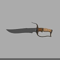 Rustic Serrated Blade Knife Featuring Wooden Handle And Curved Metal Hand Guard