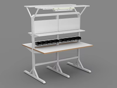 Practical Functional Desk with White Metal Frame Upper Lighted Shelf and Storage Compartments 3d model