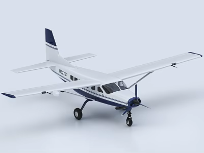White And Blue Passenger Plane Model With Single Propeller And Fixed Wing Design 3d model