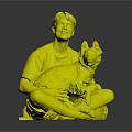 Man With Short Hair Sitting On Floor Holding Brown And White Dog In Green T-shirt