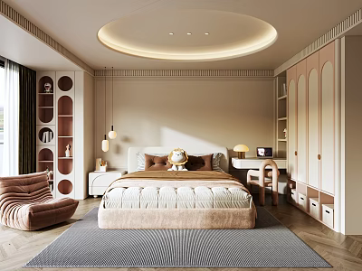 Modern Cozy Kids Room Interior With Round Ceiling Light Bed Armchair And Soft Rug 3d model