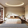 Modern Cozy Kids Room Interior With Round Ceiling Light Bed Armchair And Soft Rug