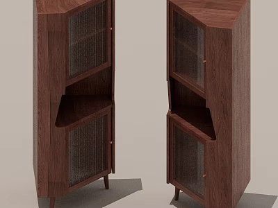 Brown Wooden Display Cabinets With Glass Doors And Shelves For Home Decor 3d model