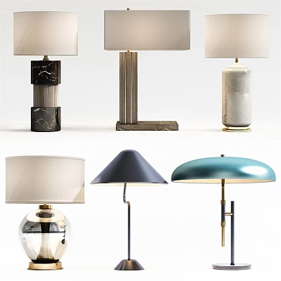 Elegant Modern Table Lamps With Marble Metal Bases And Various Shade Shapes 3d model