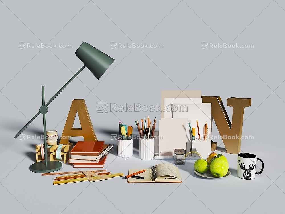 Desk furnishings books books desk lamps pen container furnishings cups fruit ruler desk decorations calendar rack model