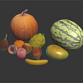 Fresh Assorted Fruits Display Including Pumpkin Watermelon Pear Peach Mango And Banana