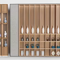 Wooden Shelf Unit With Multiple Compartments Holding Vases Teapots Baskets And Decorative Plates
