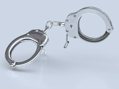Silver Metal Handcuffs With Double Rings Connected By Chain And Polished Lock Mechanism 3d model