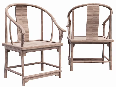 Traditional Chinese Style Wooden Dining Chairs With Curved Backrest And Armrests Design 3d model
