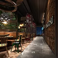 Modern Restaurant Interior Design With Green Plant Wall Staircase Display Shelves And Lighting