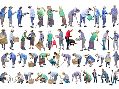 Group of People Engaged in Diverse Outdoor Activities With Tools Postures and Interactions 3d model