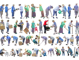 Modern multi-person labor figure farmer gardening plant maintenance worker farming labor multi-person farm planting figure 3d model