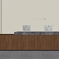Modern Reception Desk Interior With Wooden Cabinets Marble Countertop And Two Computers
