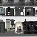 Assorted Kitchen Appliances Featuring Coffee Makers Grinders And Espresso Machines On Shelf 3d model
