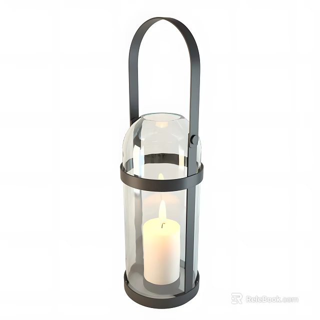 Modern Decorative Lantern With Metal Frame Transparent Glass And Candle For Home Decoration 3d model 