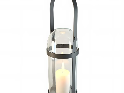 Modern Decorative Lantern With Metal Frame Transparent Glass And Candle For Home Decoration 3d model