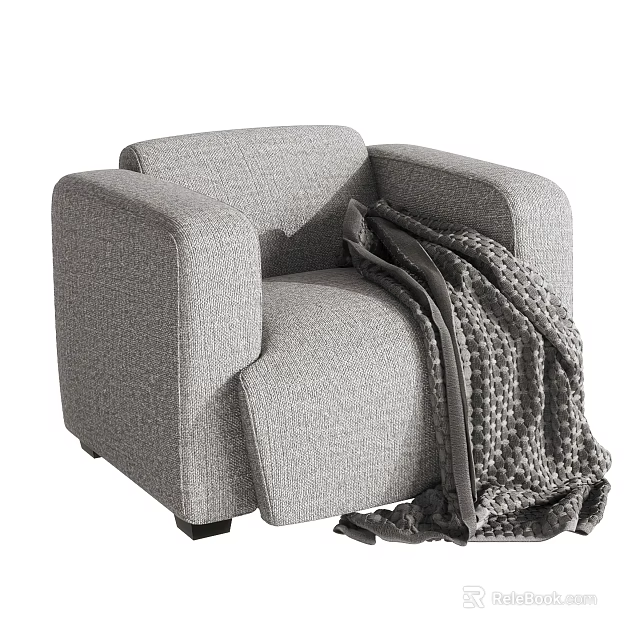 Modern Gray Fabric Single Sofa With Cozy Knitted Blanket Draped Over 3d model 