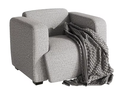 Modern Gray Fabric Single Sofa With Cozy Knitted Blanket Draped Over 3d model