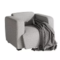 Modern Gray Fabric Single Sofa With Cozy Knitted Blanket Draped Over 3d model