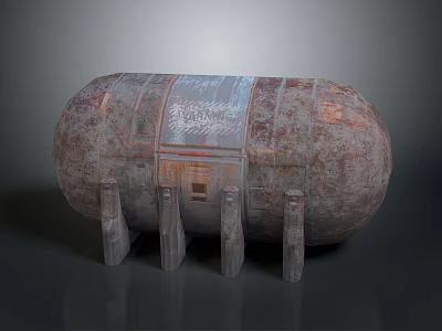 Large Weathered Metallic Container With Textured Surface And Support Legs Structure 3d model