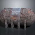 Large Weathered Metallic Container With Textured Surface And Support Legs Structure 3d model