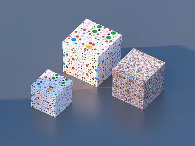 Decorative Cube Shaped Household Items With Three Different Sizes And Colorful Spotted Patterns 3d model