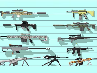 Various Tactical Firearms Collection With Different Designs Including Sniper And Assault Rifles 3d model