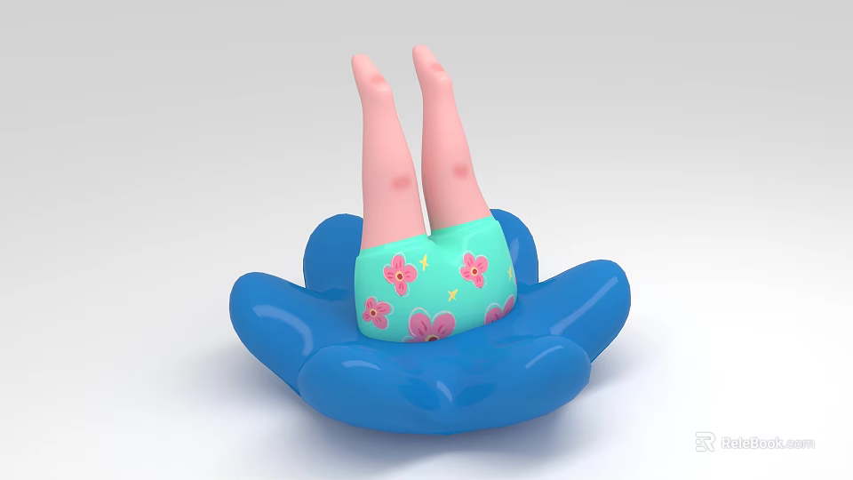 Inflatable Blue Float With Pink Legs And Green Shorts With Flowers 3d model 