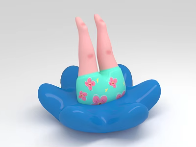 Inflatable Blue Float With Pink Legs And Green Shorts With Flowers 3d model