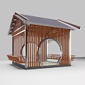 Modern Landscape Pavilion with Wooden Structure Dark Roof Circular Design and Benches