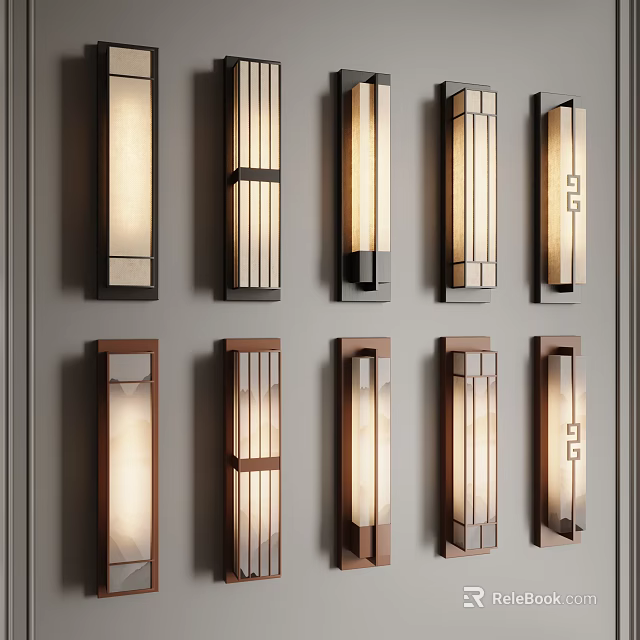 Sleek Modern Wall Sconces With Metal Frames And Warm Light Displayed On Wall 3d model