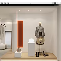 Modern Clothing Store Interior With Mannequin Plaid Coat Hat Shoes And Orange Panel