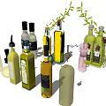 Assorted Glass Spice Bottles With Various Designs And Green Vines On Kitchen Counter