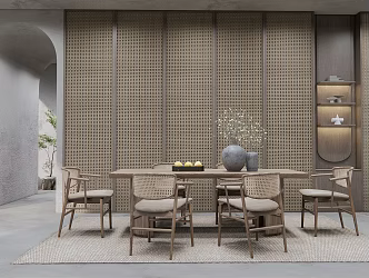 Quiet Dining Table and Chair Combination Dining Table and Chair Rattan Leisure Chair 3d model
