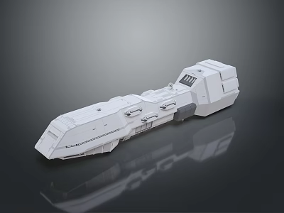 White Futuristic Mechanical Spaceship Model With Geometric Details And Reflective Surface On Dark Background 3d model