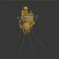 Yellow Mechanical Industrial Equipment with Platform Support Legs and Hanging Cables