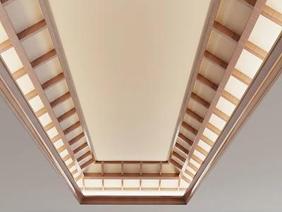 Modern Ceiling Design with Wooden Grid Frame and Recessed Lighting Features 3d model