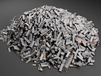 Pile of Construction Debris With Gray Stone Chips And Wood Pieces 3d model