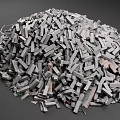 Pile of Construction Debris With Gray Stone Chips And Wood Pieces