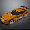 Orange Sports Race Car With Rear Wing Number 57 And Sponsor Decals