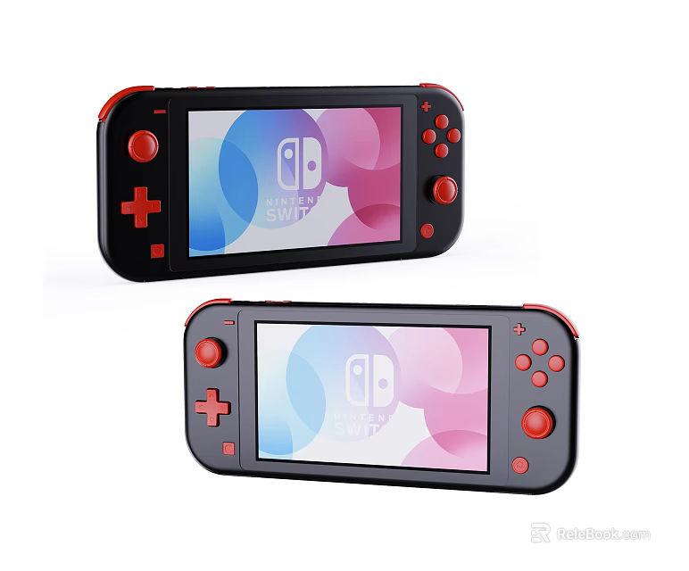 Nintendo Switch Portable Gaming Consoles as Entertainment Electronics with Black Red Design and Colorful Screen 3d model 