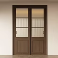 Modern Double Sliding Doors with Wooden Frame and Vertical Ribbed Glass in Interior Design