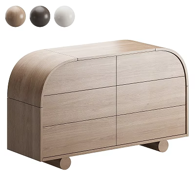 Modern Wooden Entryway Console Cabinet With Arched Top Multiple Drawers And Round Legs 3d model