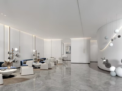 Elegant Modern Sales Office Interior With Stylish Sofas Decorative Lights And Marble Floor 3d model