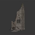 Ancient Ruined Church Stone Structure With Arched Windows Clock Moss And Stone Steps