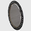 Oval Decorative Mirror With Black Crystal Textured Frame And Gold Trim